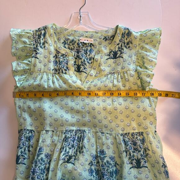 Roller Rabbit Yarrow Pippa Flutter Sleeve Linen Dress Womens Small Green Floral - Picture 8 of 10